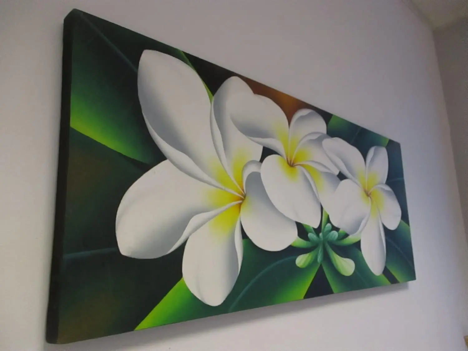 Quadro Batik Panoramico "Frangipani Bianchi di Bali" 100x40 cm – Dipinto a Mano - 5