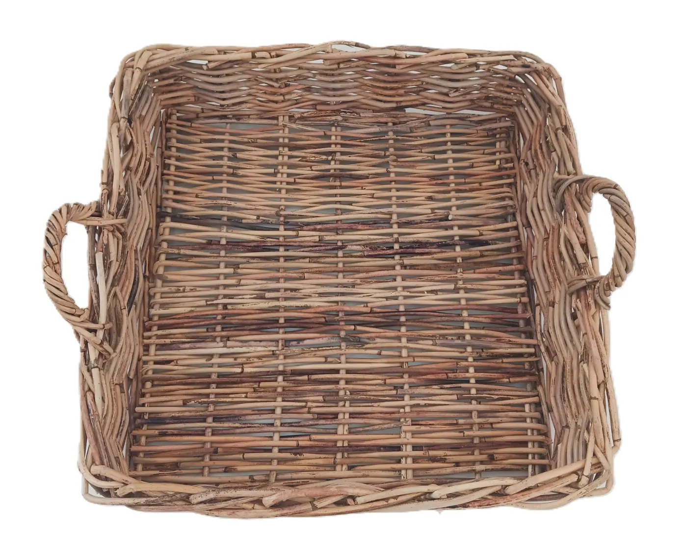 cesto espositore vassoio in vimini cm 53x53x14 H con manici cm 25 H
