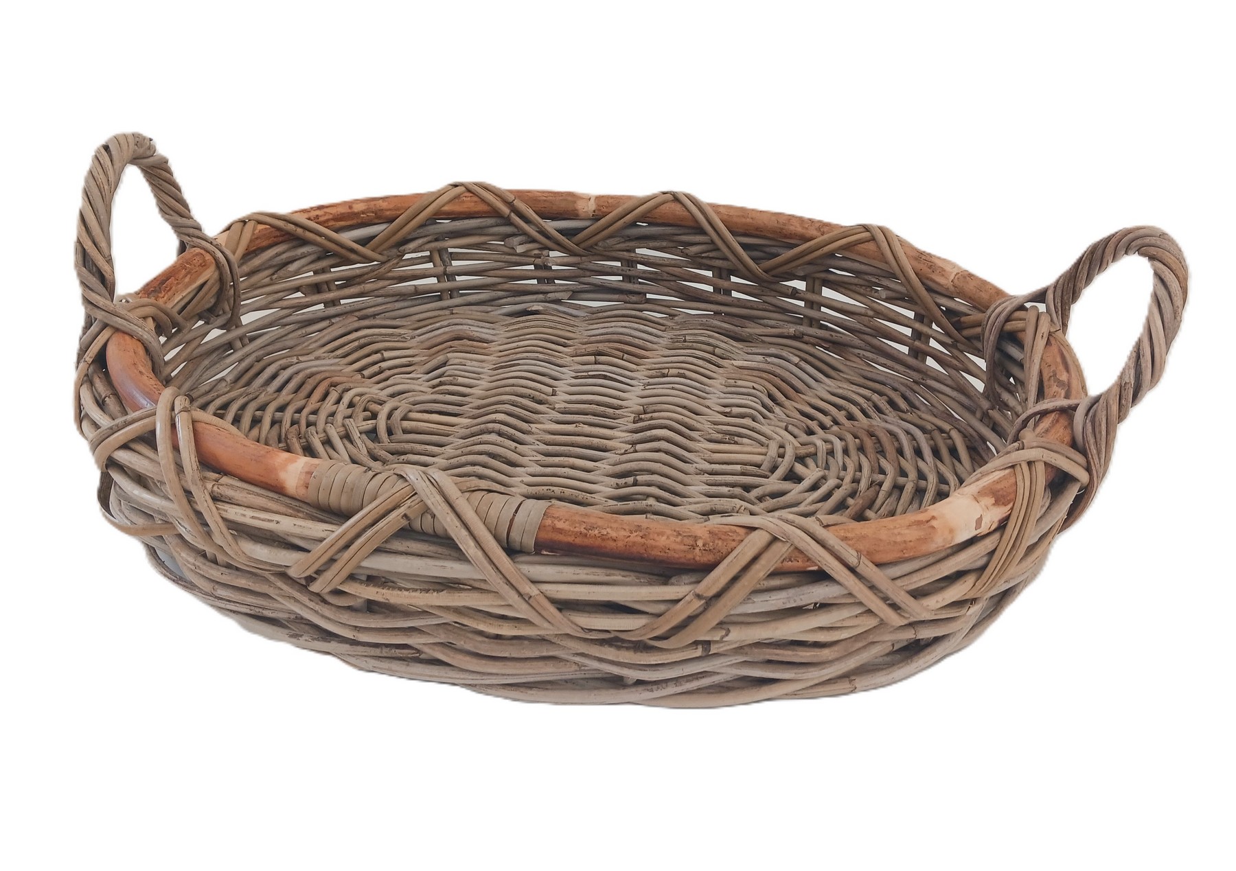 cesto espositore vassoio in vimini cm 70x56x14 H con manici cm 23