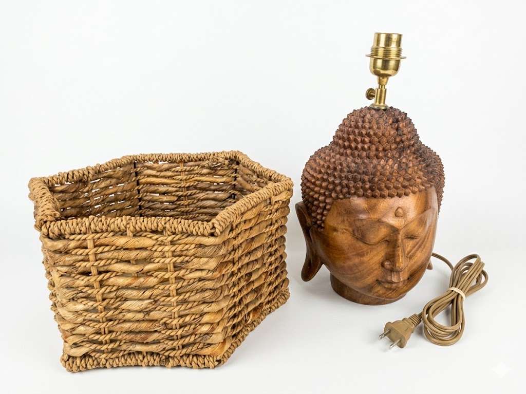 lampada volto di budda  legno massello