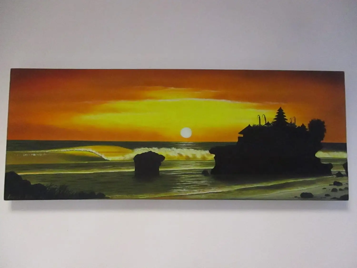 Quadro Batik Balinese "Tramonto a Tanah Lot" – Fatto a Mano a Bali (90x35 cm) - 4