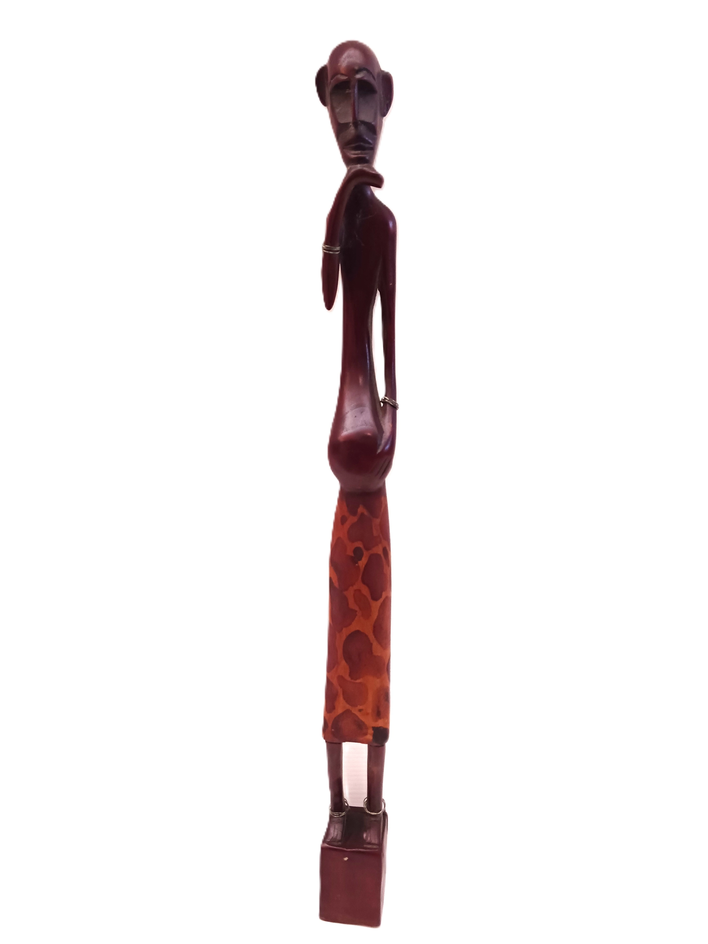 Scultura Tribale "Il Pensatore" – Statua Etnica in Legno Scolpita a Mano - Altezza 48 cm
