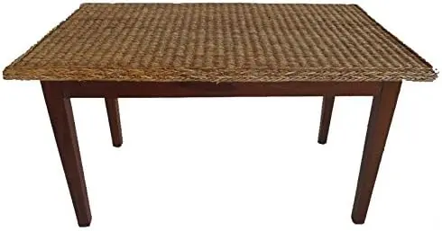 Tavolo da Pranzo in Legno con Piana in Intreccio di Foglia di Banana – 150x85 cm