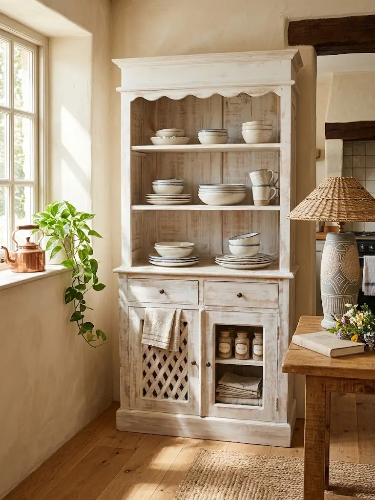 Mobile 90x42h190 cm) Dispensa Shabby Chic Decapato con Antine a Grata