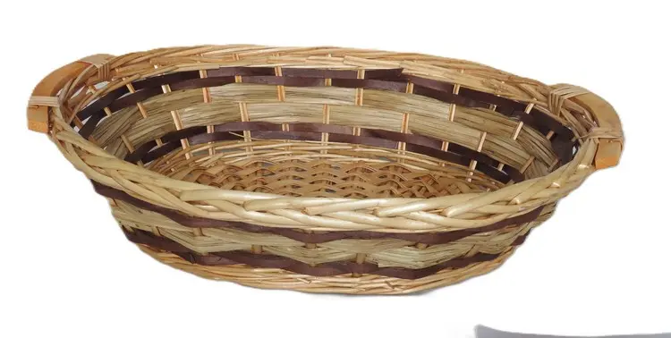 Cesto Ovale in Vimini con Intreccio Paglia Verde e Marrone cm 55X40X13 H