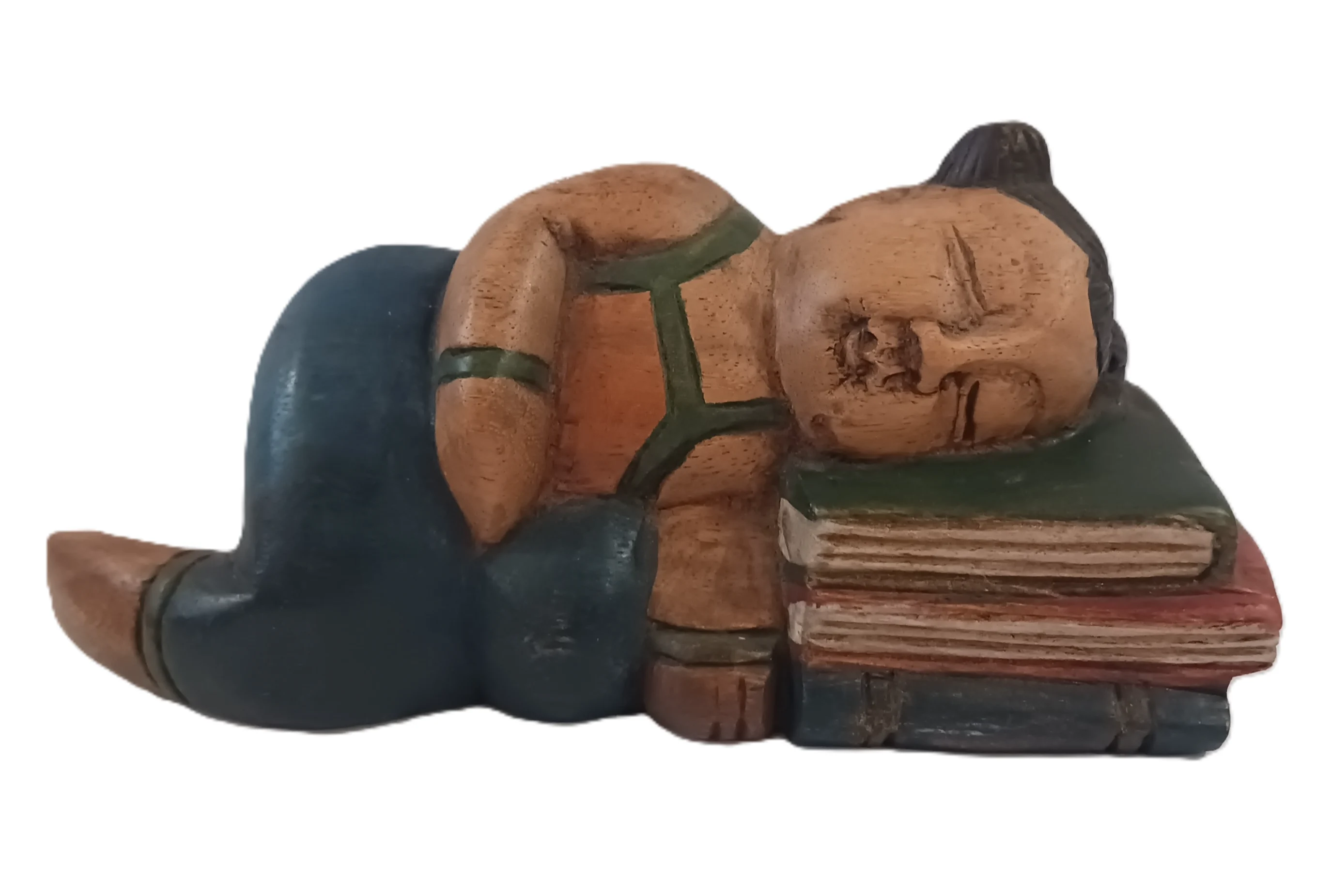 Scultura "Sogni di Fiaba" in Legno Dipinta a Mano – Bambina addormentata sui libri – 20x7x10H cm