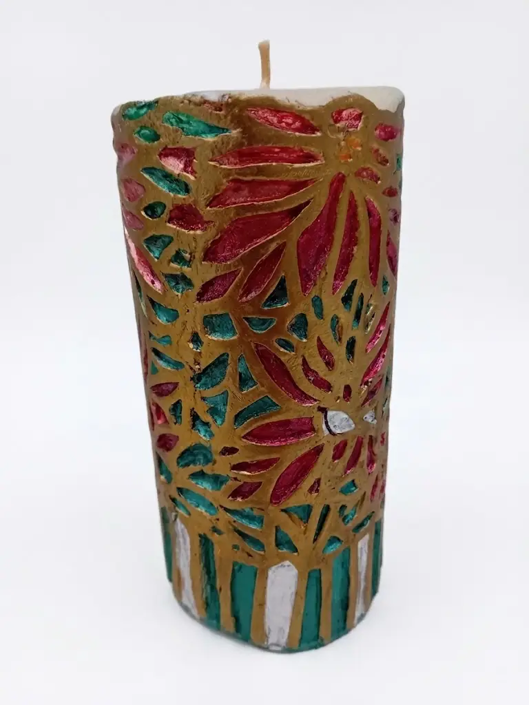 Candela Artigianale Decorata "Mosaico Floreale" – 9x16 cm | Fatta a Mano