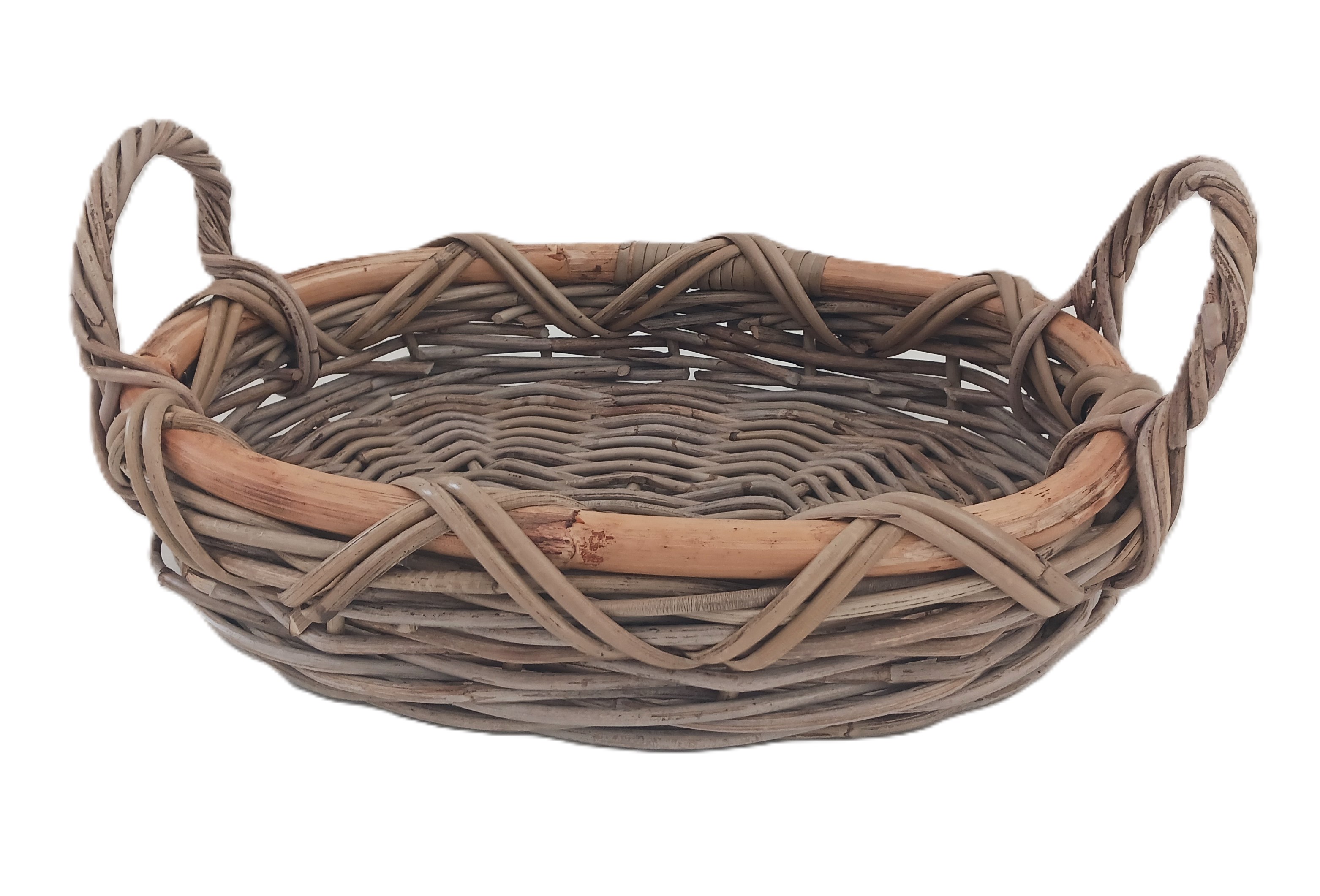 cesto espositore vassoio in vimini cm 42x31x9 H con manici cm 17 H