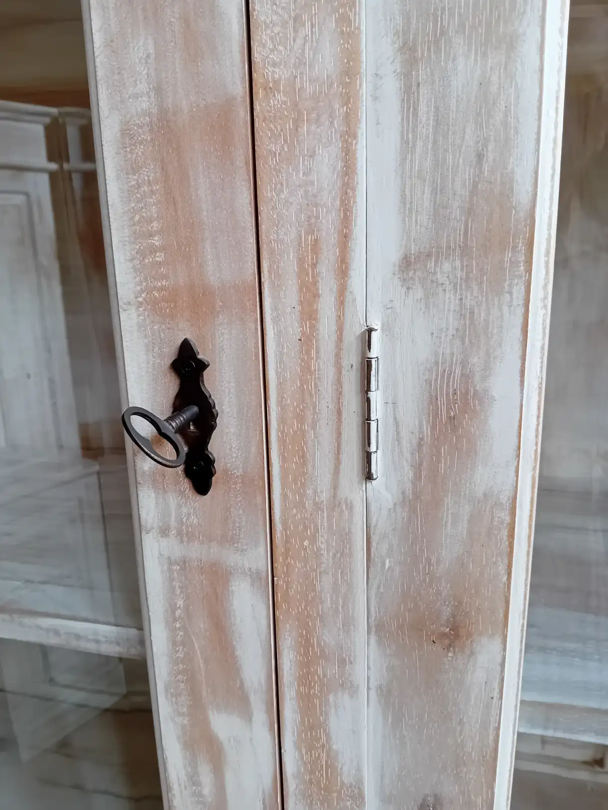 Credenza Vetrina 150x45x205 h cm Rustica Decapata in Legno Massello (2 Pezzi) - 4