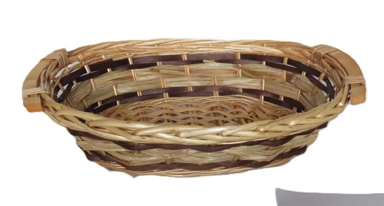 Cesto Vassoio Ovale in Vimini e Legno Marrone cm 42x28x13 H