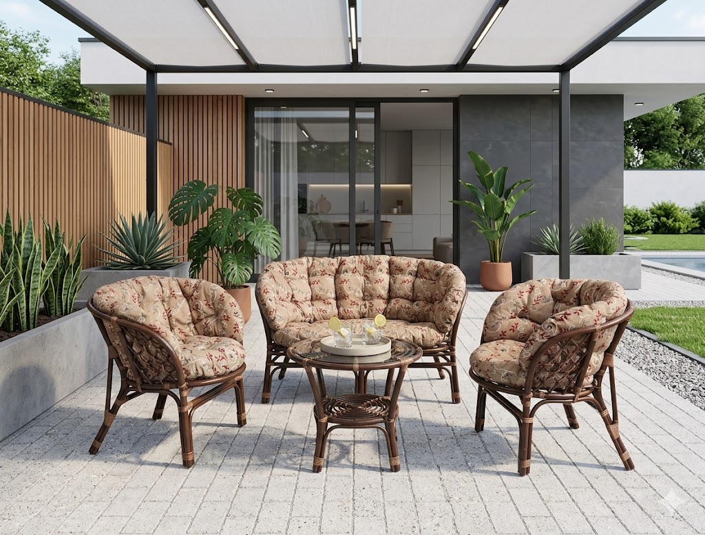 Salotto Bahama Marrone con cuscini colorati