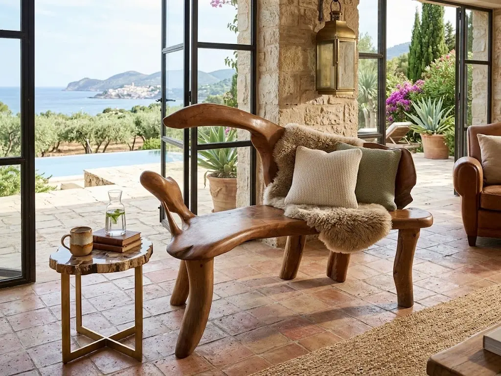 Divano Panca Scultorea in Legno Massello Sagomato – 130x60x100 cm