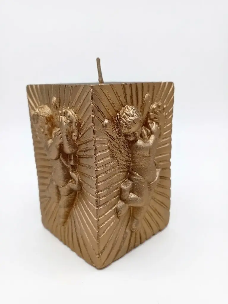 Candela Artigianale Quadrata Dorata con Angioletti (7x10 cm)