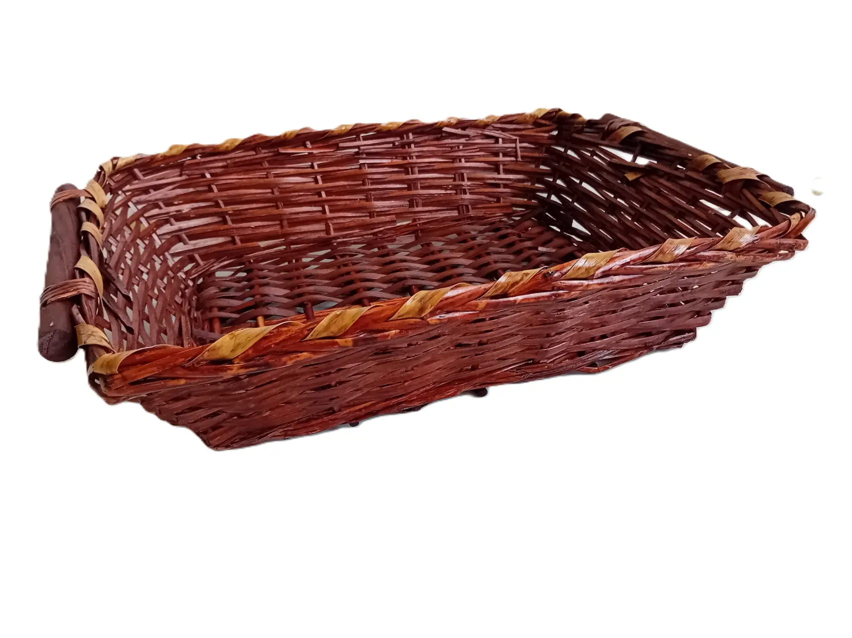 Cesto Rettangolare in Vimini Intrecciato con Manici in Legno cm54X40X13 H