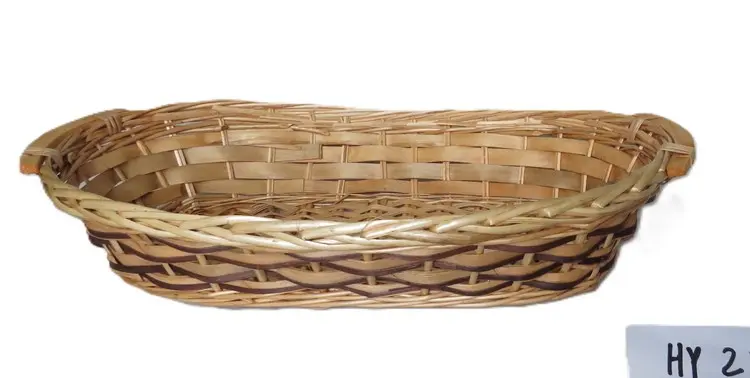 Cesto Vassoio Ovale in Vimini Naturale con Profilo Marrone cm 69x40x13 H