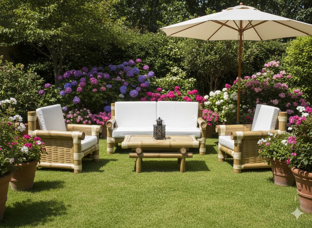 Salotto Singapore – Set 5 Posti in Bamboo Canna Grossa - 3