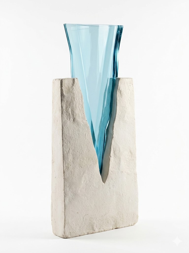 Vaso con base in pietra e cristallo asportabile CM 60 h - 4