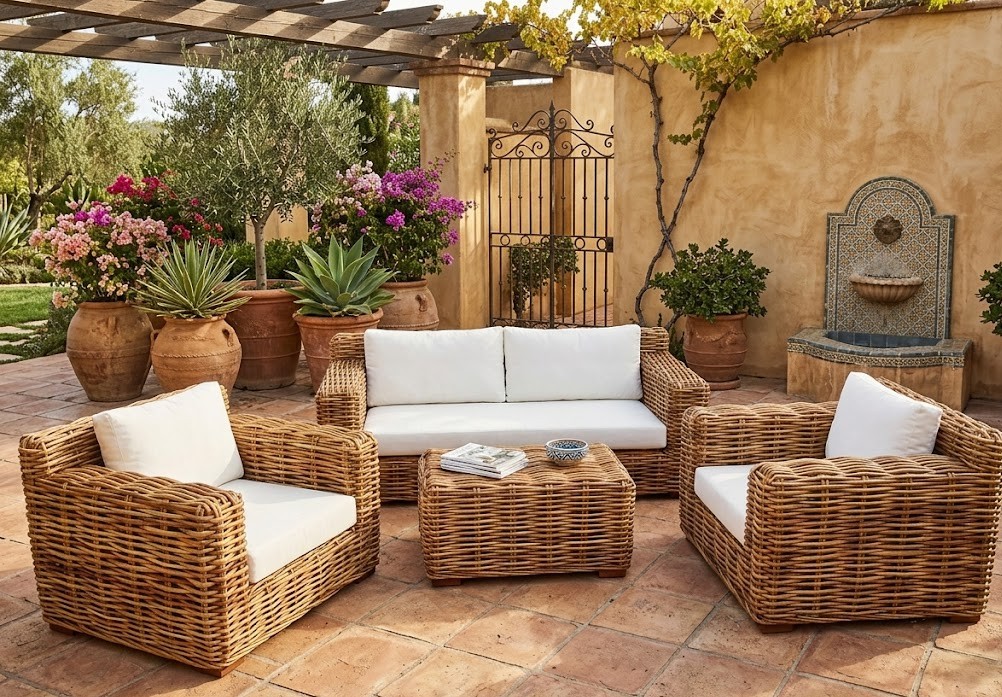 Salotto Bora Bora Set 5 Posti in Rattan CL Pieno