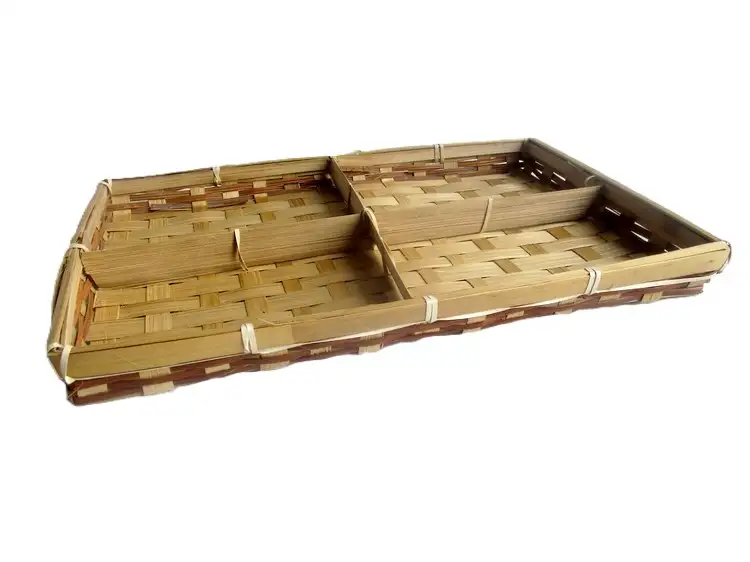 Cesto Espositore in Bambù con 4 Scomparti per Confezioni Regalo – 36 x 25 x 3 H cm