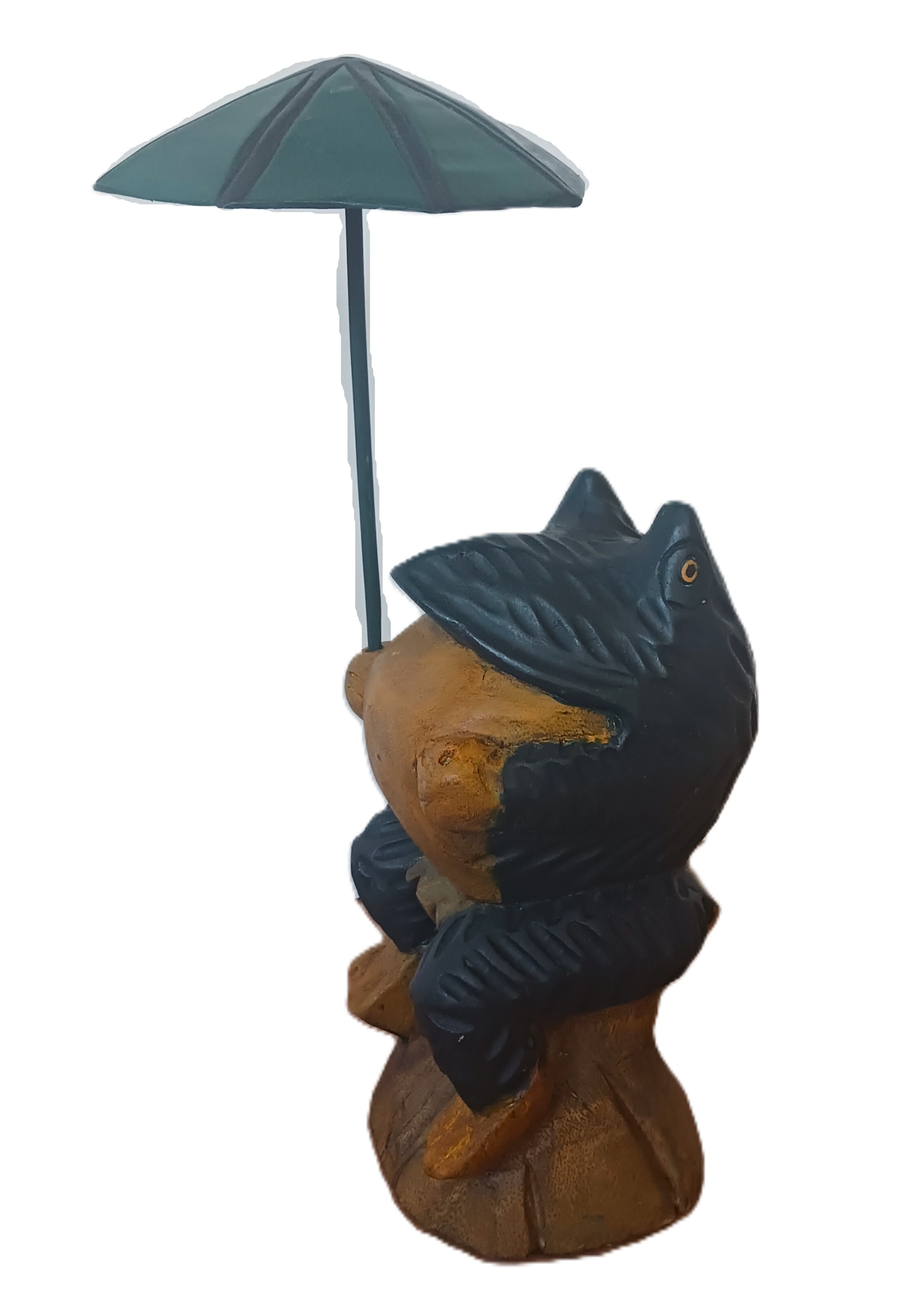Scultura "Rana con Ombrello" – Legno Massello Scolpito a Mano