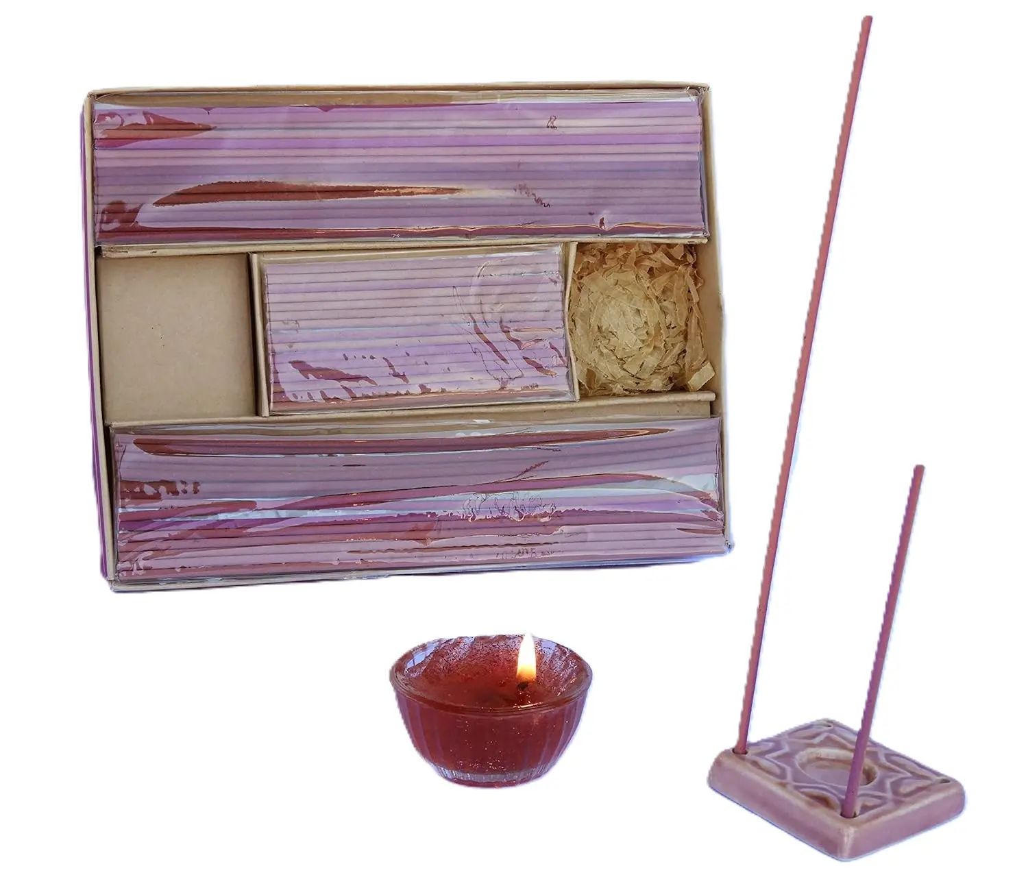 Set Regalo INCENSO con BRUCIA INCENSO E Candela Confezione CM 21X16X4 H