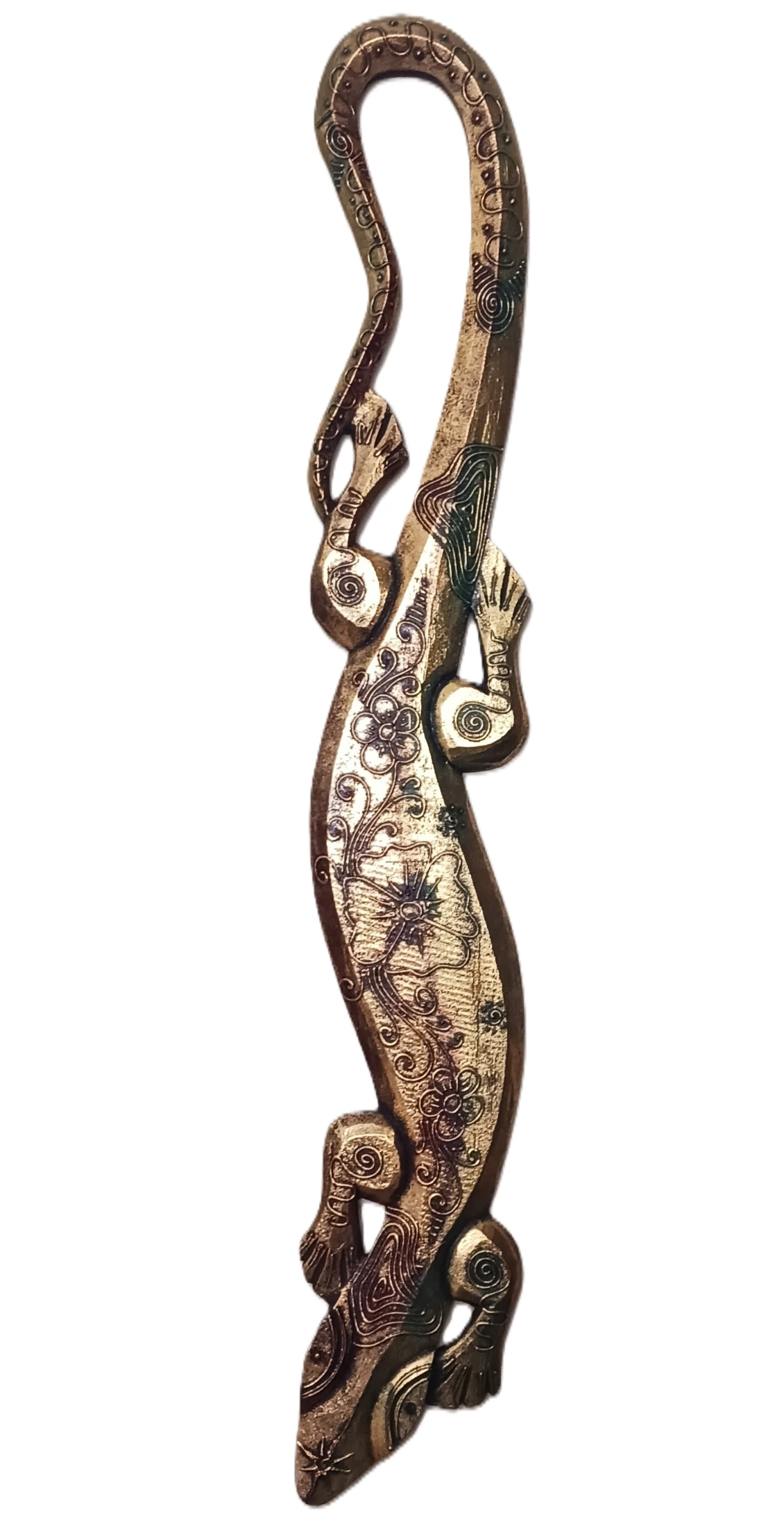 Geco Decorativo Lungo Dorato – Scultura da Parete Portafortuna in Legno Cm 98 H - 4