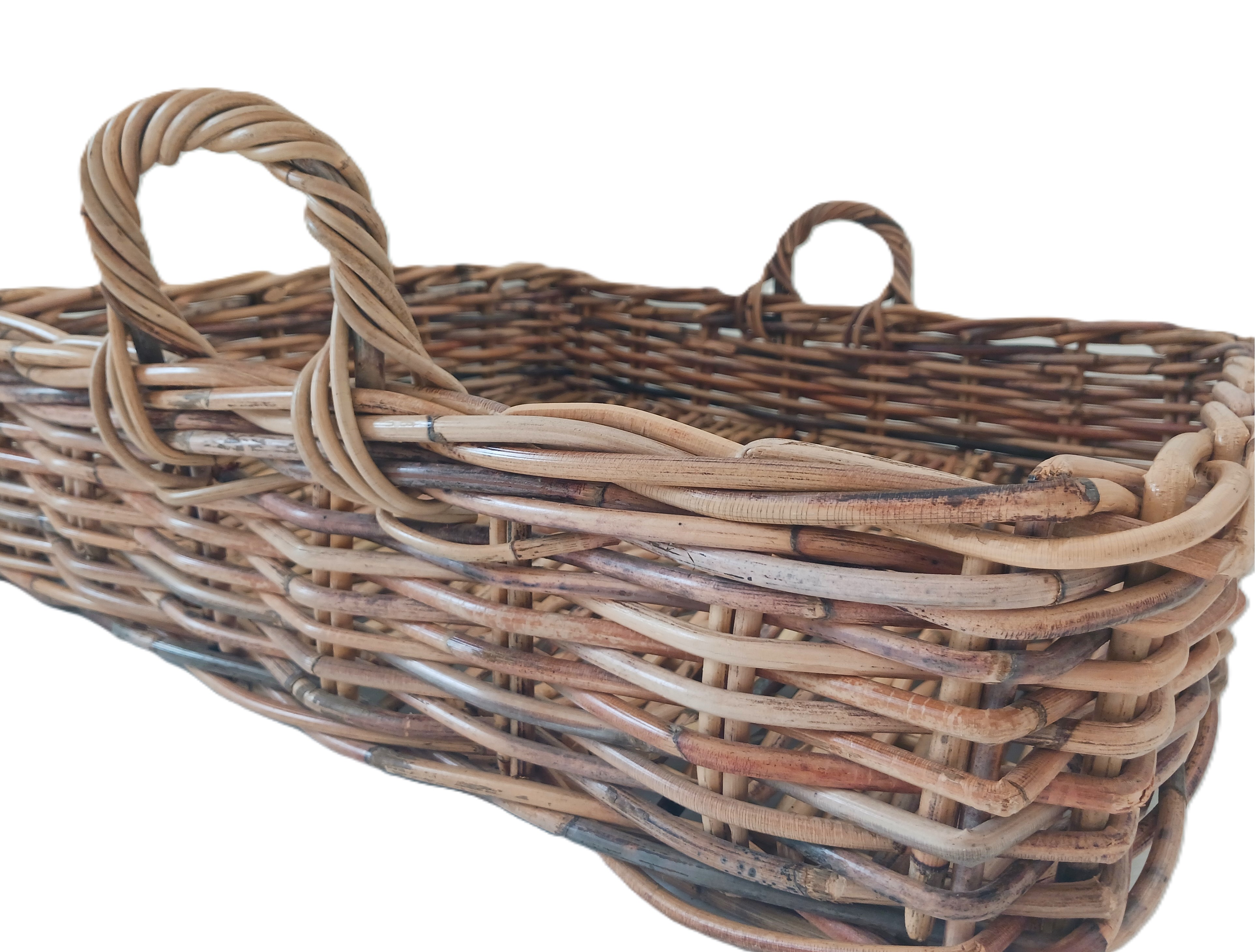 cesto espositore vassoio in vimini  cm 60x60x15 H con manici cm 23