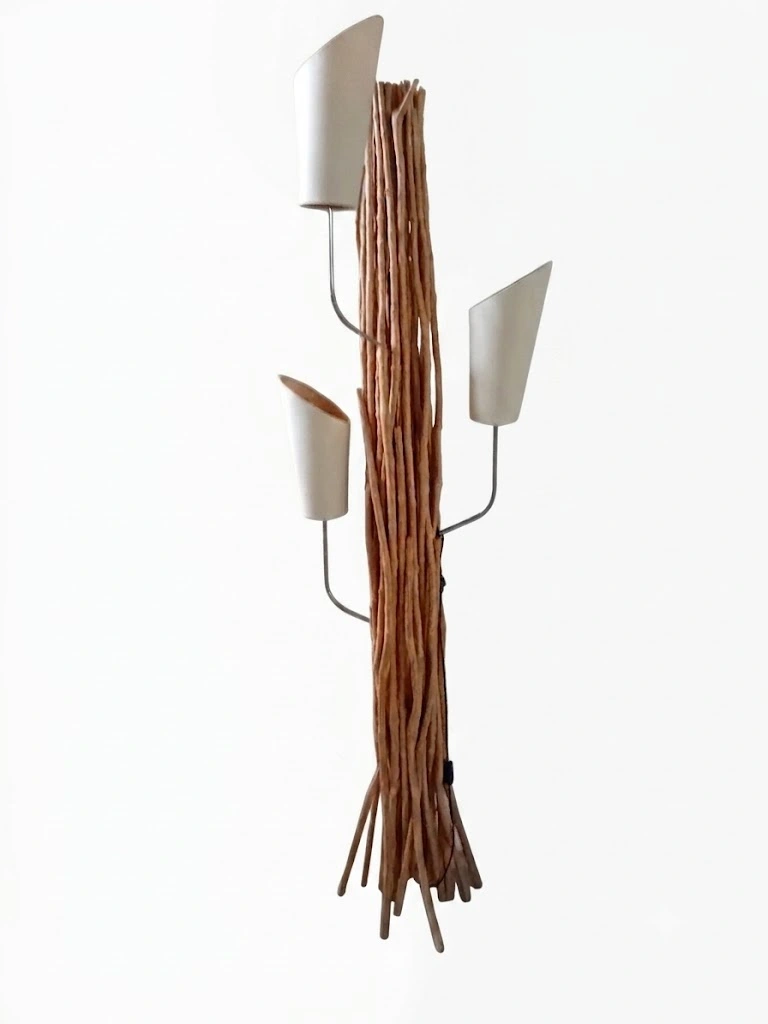Lampada da Terra Rustica in Rami di legno e Rattan a 3 Luci cm 195 H