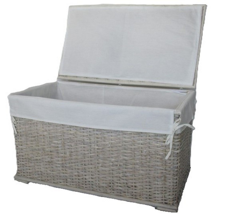 Baule Porta Biancheria in Rattan Decapato Bianco Cm 68x40x40 H