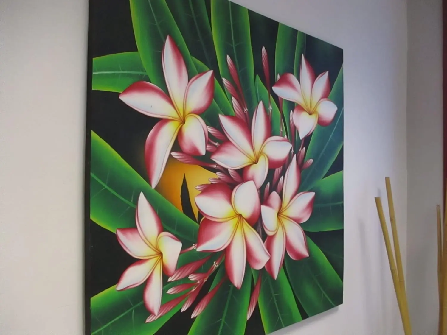 Quadro Batik "Sinfonia di Frangipani" 100x100 cm – Dipinto a Mano a Bali - 5