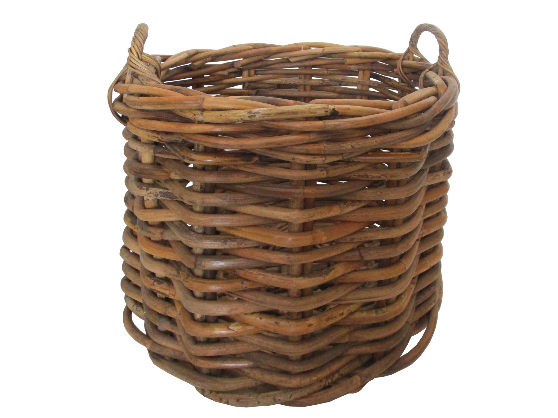 porta legna rotondo  in vimini rattan  cm 65x54 H con manici cm 63 H