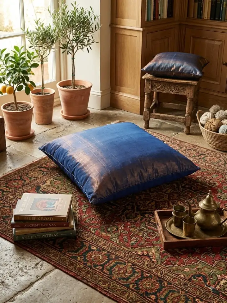Cuscino Arredo in Cotone Cangiante Blu Notte - 70x70 cm