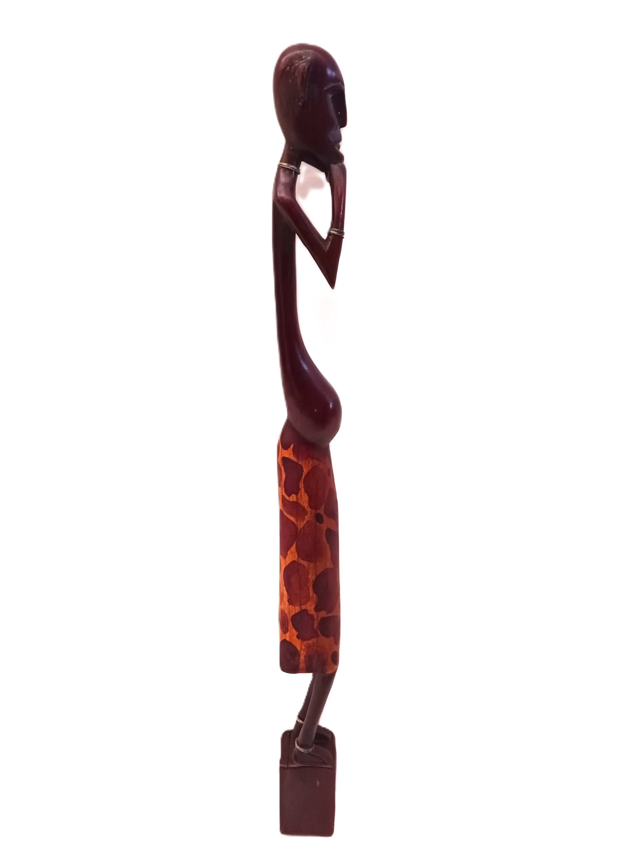 Scultura Tribale "Il Pensatore" – Statua Etnica in Legno Scolpita a Mano - Altezza 48 cm