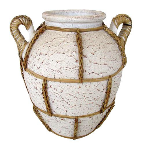 vaso in terracotta rifinito  con treccia rattan