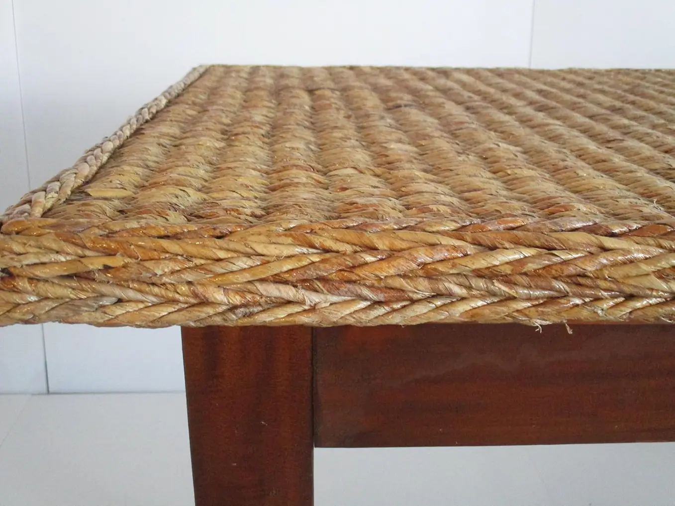Tavolo da Pranzo in Legno con Piana in Intreccio di Foglia di Banana – 150x85 cm - 5