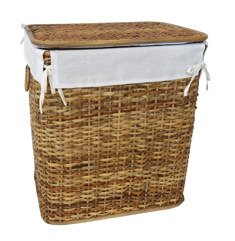 Cesto Porta Biancheria in Rattan Naturale Cm 45x32x53 H