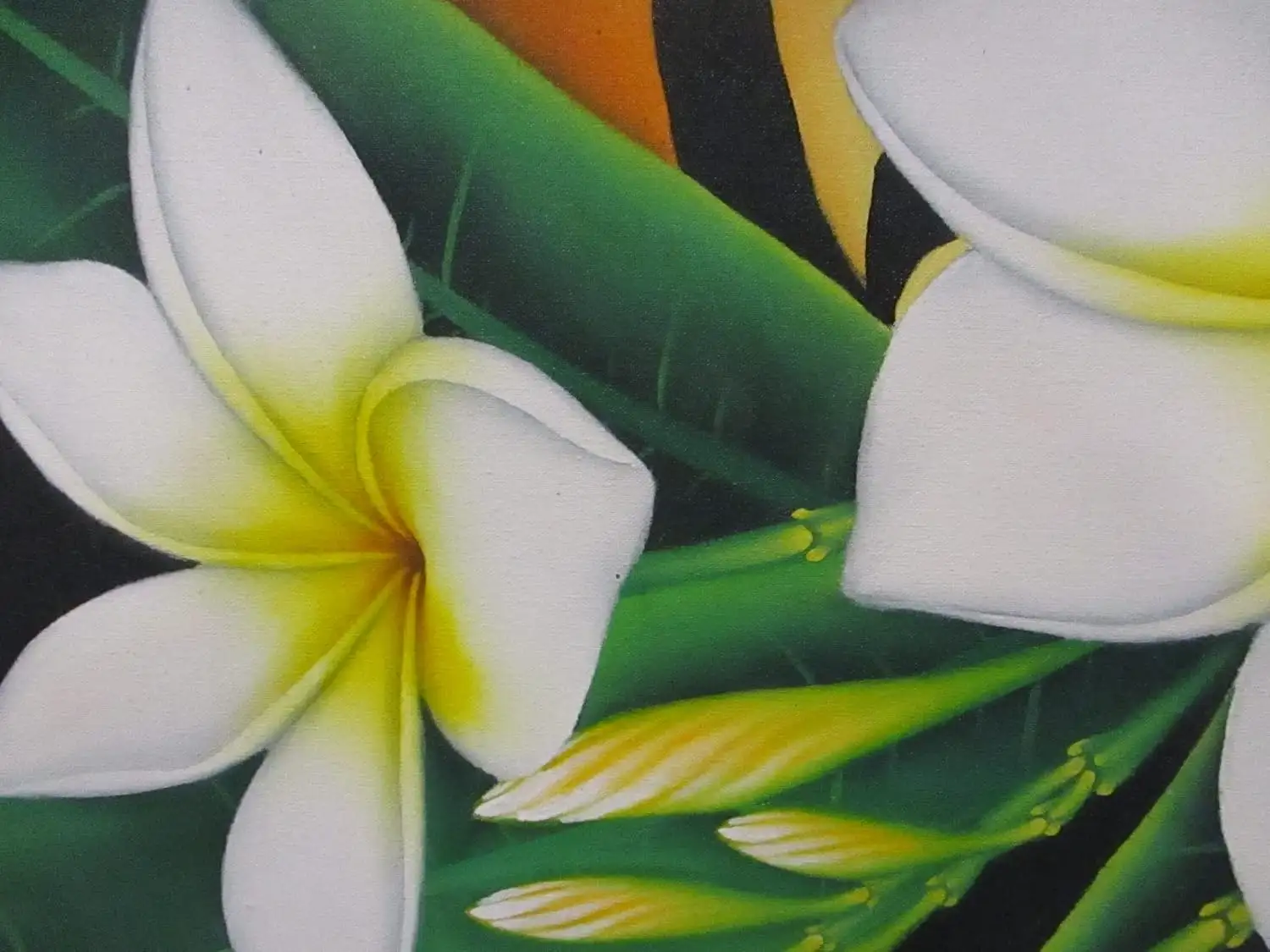 Quadro Batik di Bali con Fiori di Frangipani Bianco e Giallo – 100x100 cm - 3