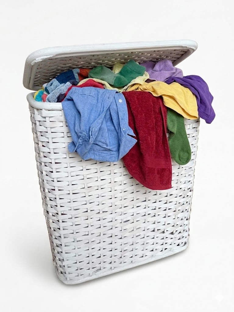 Cesto Porta Biancheria in Rattan Bianco Shabby Cm 37X26X50 H