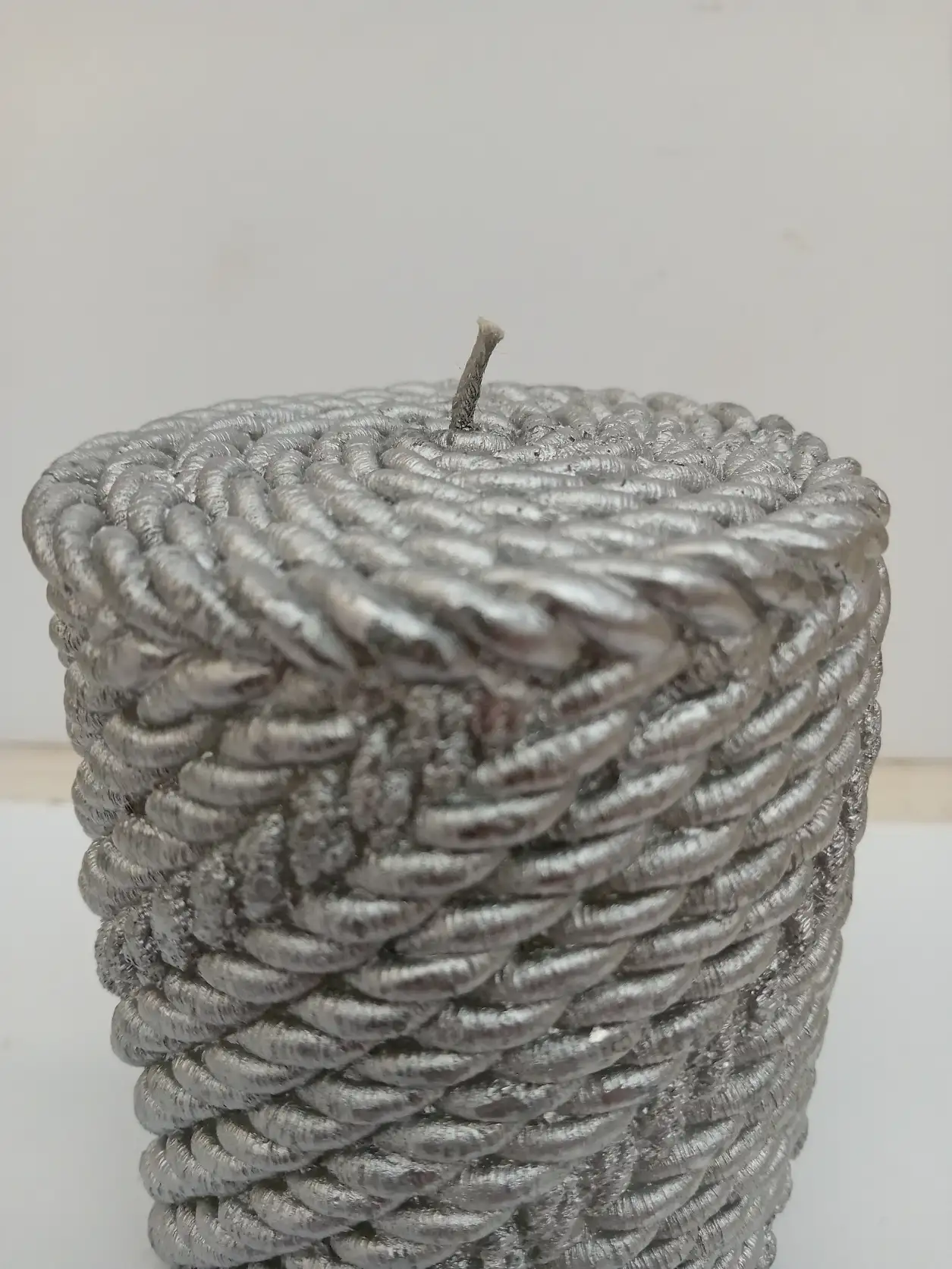 Candela Artigianale Intrecciata Argento (9 x 10 cm)