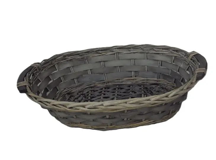 Cesto Ovale in Vimini Grigio Antracite con Manici Integrati cm 50x36x12 H