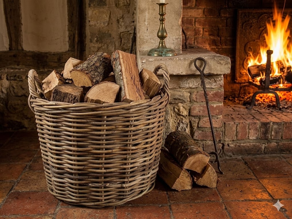 cesto porta  legna in vimini  giunco grey grande manici ritorti