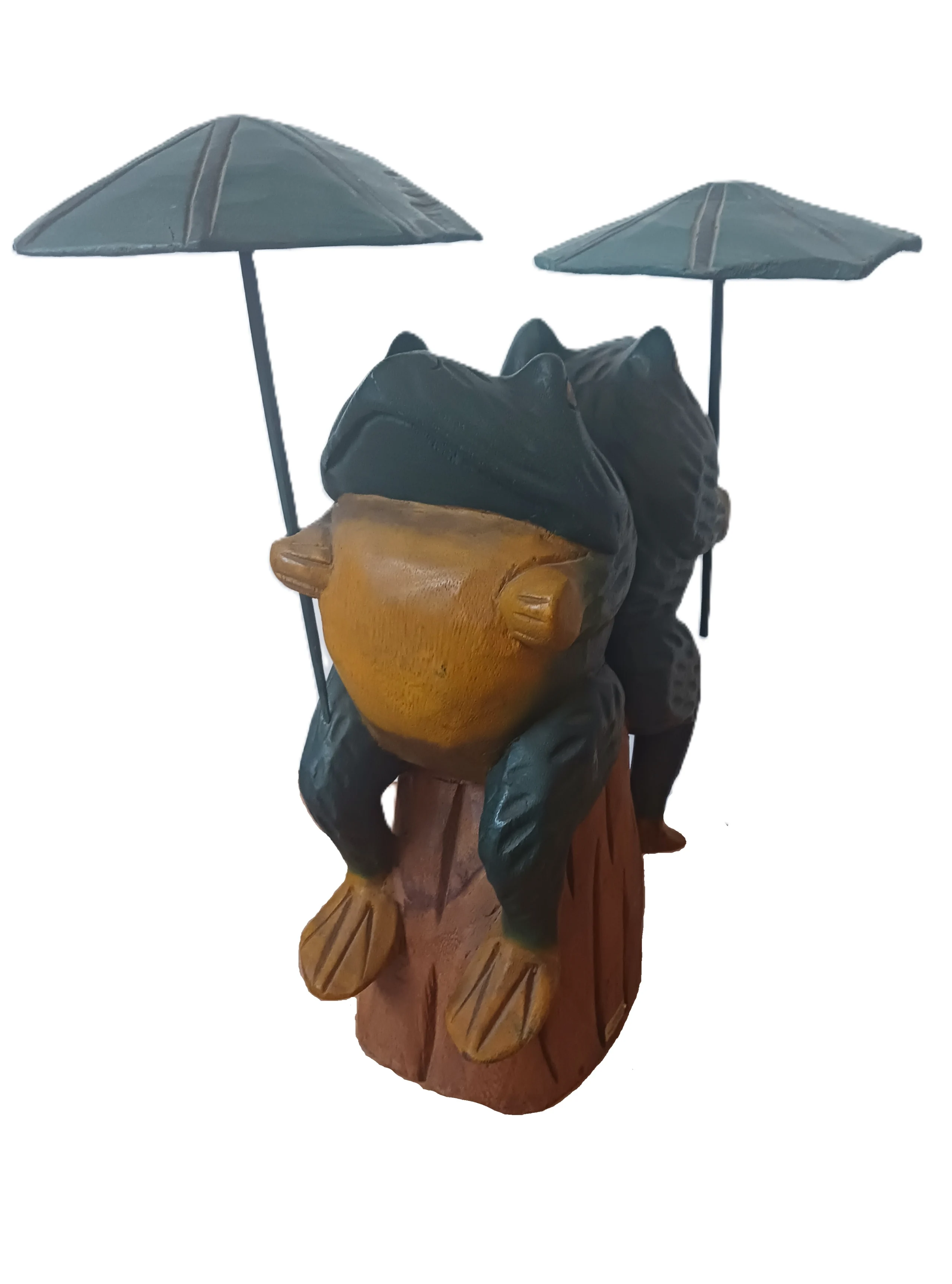 Scultura Artigianale "Rane Portafortuna" – Legno Massello Scolpito a Mano - 3