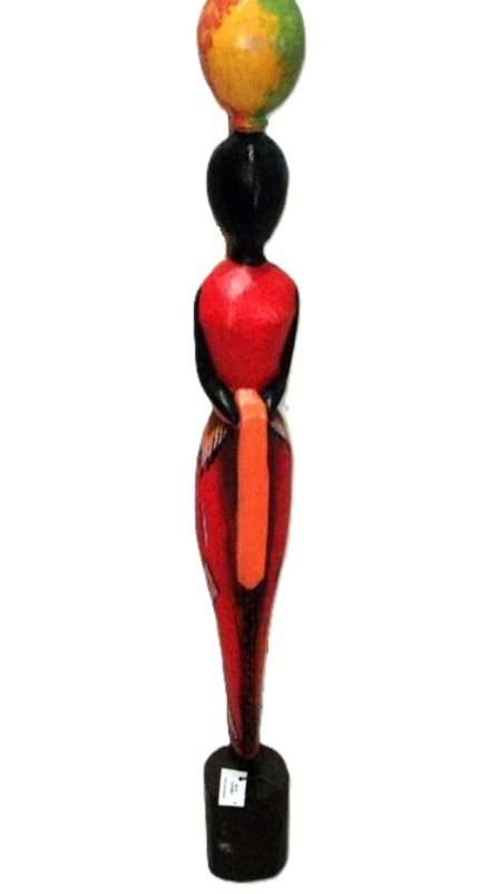 Scultura Gigante "Maternità" in Legno – Statua Etnica Dipinta a Mano – Altezza 100 cm - 4