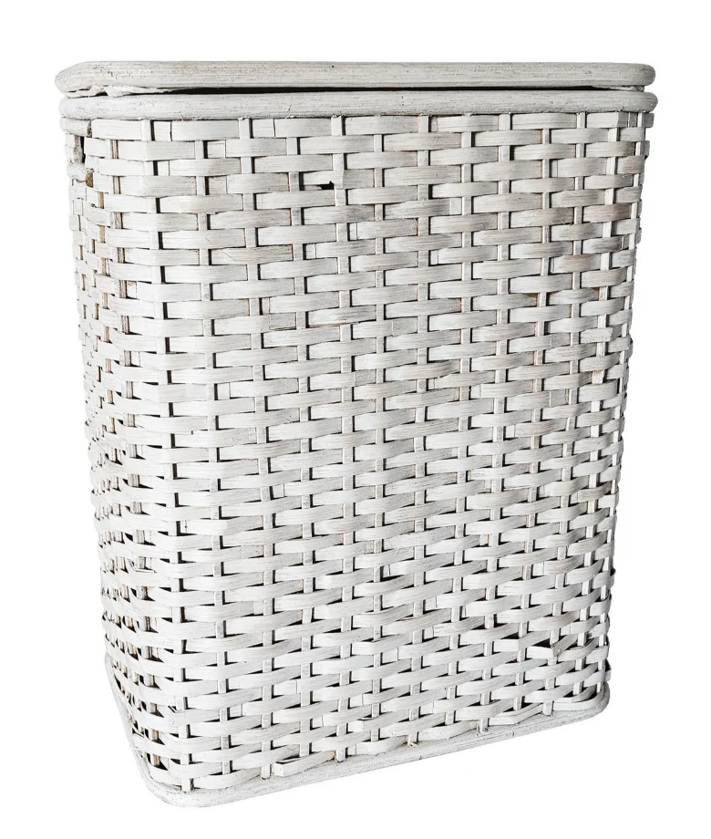 Cesto Porta Biancheria in Rattan Bianco Shabby Cm 50x37x58 H