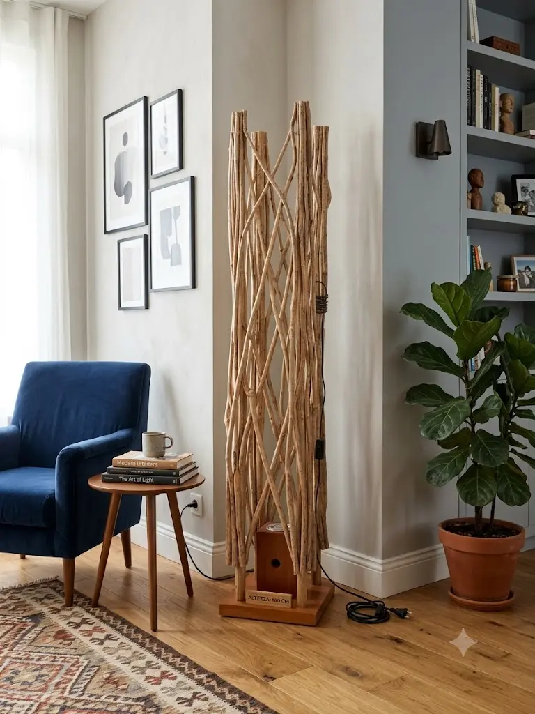 Lampada da Terra in Rattan Naturale Intrecciato cm 155 H