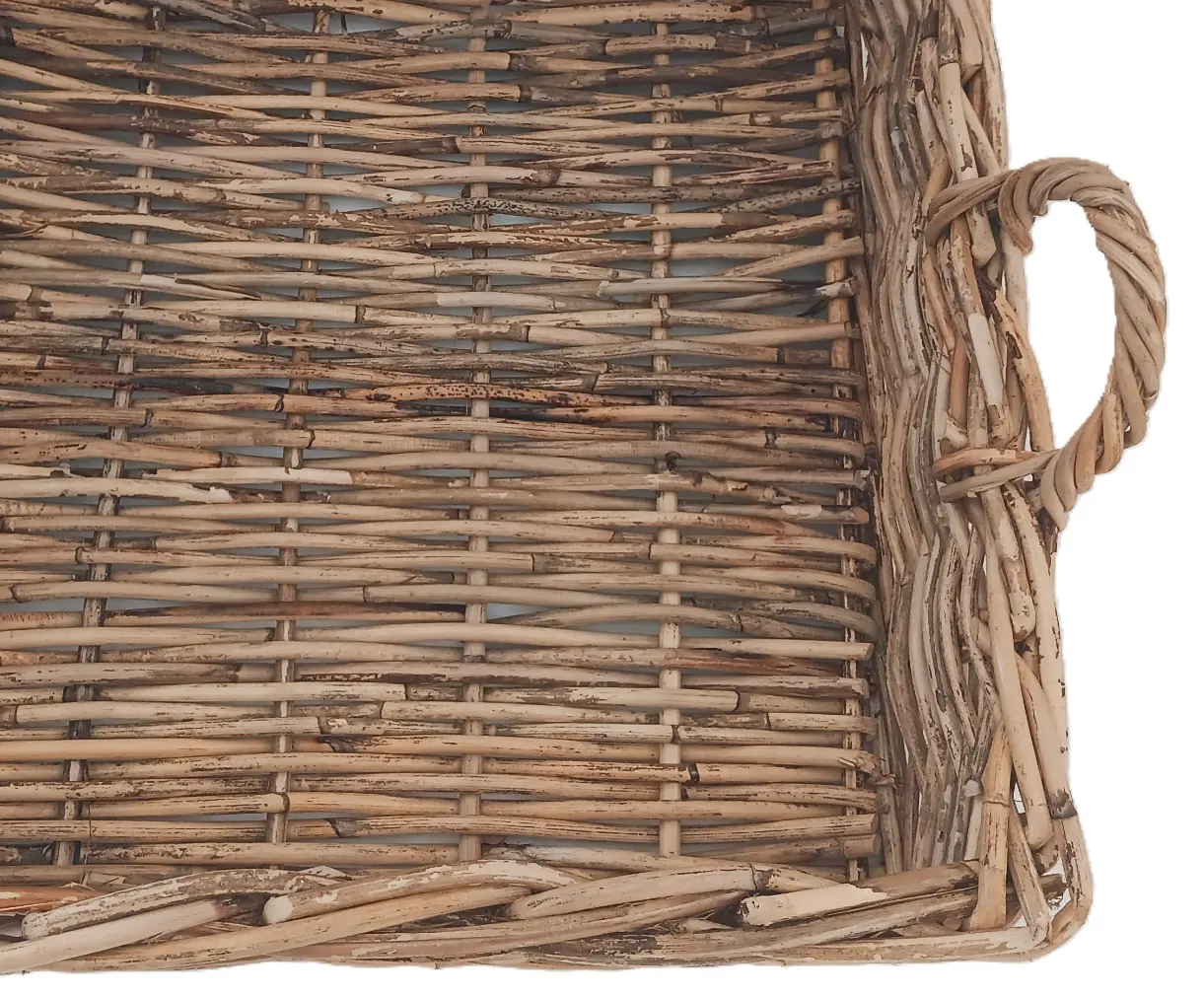 cesto espositore vassoio in vimini cm 43x43x12 H con manici cm 18