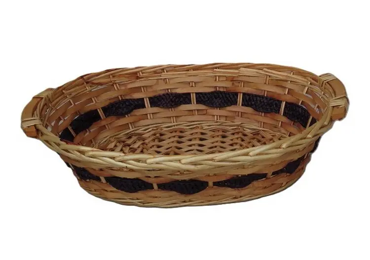Cesto Ovale in Vimini con Fascia Marrone e Orecchie Laterali cm 52x39x13 H