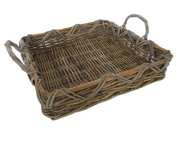 cesto espositore vassoio in vimini cm 43x43x11 H con manici cm 17