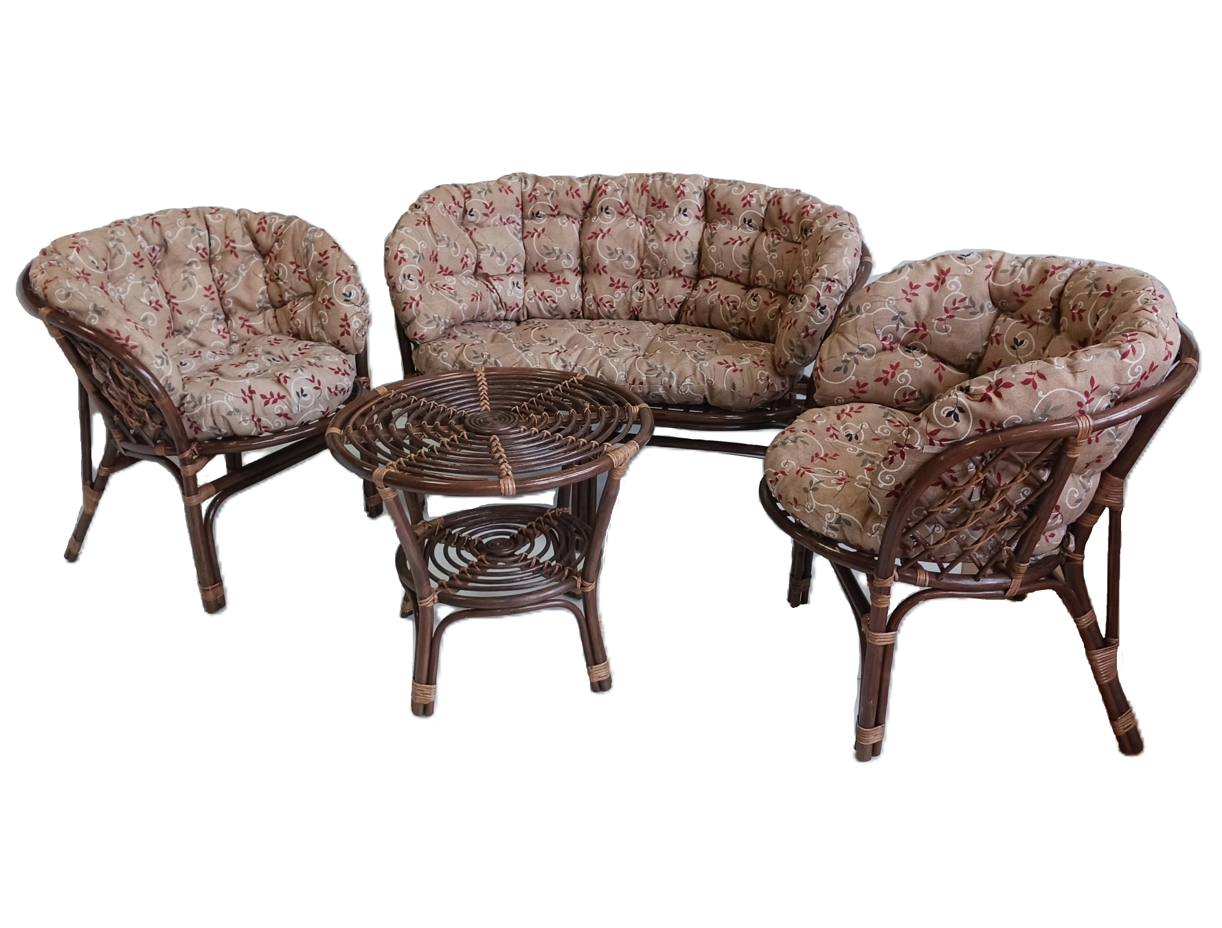 Salotto rattan naturale vimini Bahama Marrone con cuscini colorati