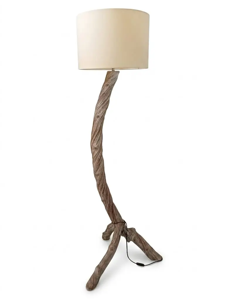 Lampada da Terra Artigianale in Vero Tronco di Rattan H 160 cm